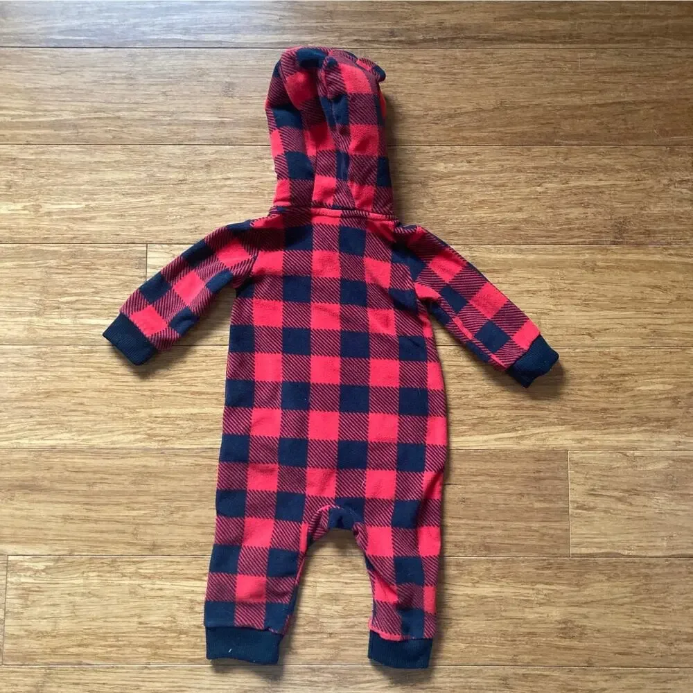Carter’s Red & Black Plaid “Little Scout” Fleece One Piece, Size 6M
